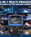 8-In-1 Plasma Cutter Welder Combo 200A Dual Voltage 110 To 220V Workhorse For Aluminum Welding With Flux MIG Gas MIG Pulse MIG MAG HF TIG Stick And Plasma Cutting Capabilities