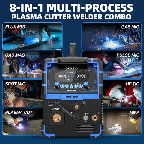 8-In-1 Plasma Cutter Welder Combo 200A Dual Voltage 110 To 220V Workhorse For Aluminum Welding With Flux MIG Gas MIG Pulse MIG MAG HF TIG Stick And Plasma Cutting Capabilities