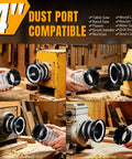4 Inch Magnetic Dust Collection Quick Connect Kit illustration showing compatibility with woodworking tools.