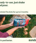 Person holding Fast Fire Ant And Harvester Ant Killer Granules, Bio Based Ant Bait 2 Pack for outdoor yard control in hand.