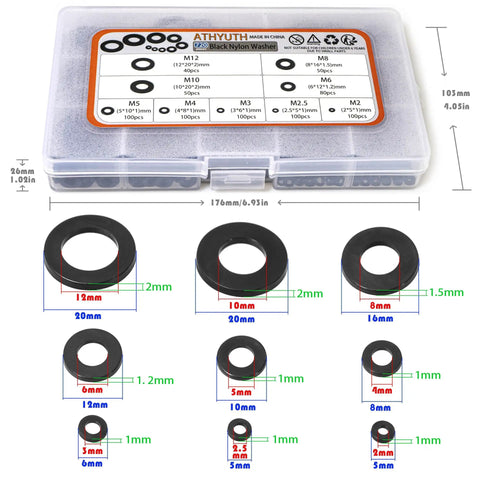 Do It All Nylon Washer Kit 720 Pieces Assortment From M2 To M12 Flat Washers For Bolts And Screws PA66 Nylon in plastic case