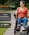 Person using GoRide Series Lightweight Foldable Electric Wheelchair With Dual 250W Brushless Motors Zero Turn Maneuverability.