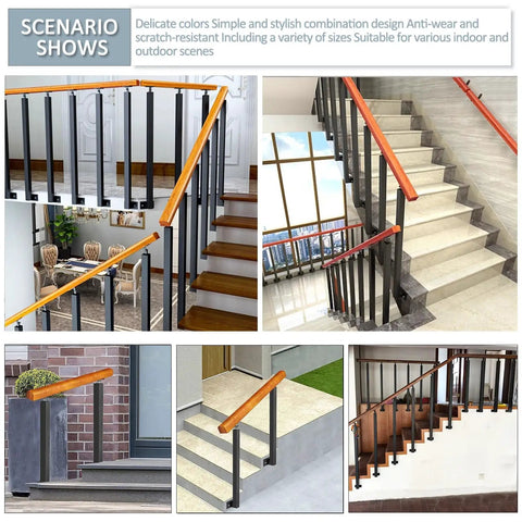 Hella Sturdy Wooden Step Railing With Iron Posts For Decks Patios And Yards Tough As Nails shown in multiple angles and settings.