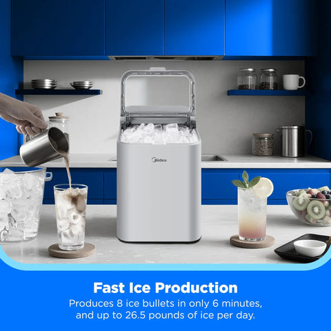 Countertop Bullet Ice Maker Fast Ice 8 Bullets In 6 Minutes Up To 26 Lbs Per Day in a modern kitchen setting