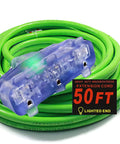 Heavy Duty 10 Gauge Extension Cord 50 Feet Indoor Outdoor With Three Outlets And Lighted Ends Triple Tap Power Cord