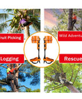 Pro Grade Tree Climbing Spikes Set With Adjustable 16 To 18 Inch Height Alloy Steel Spikes for forestry work and fruit picking scenes.