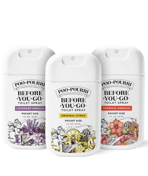 Before You Go Pocket Toilet Spray 3 Pack Spring Variety, TSA Approved, 1 Fl Oz, Three Scents: Citrus, Lavender Vanilla, Hibiscus
