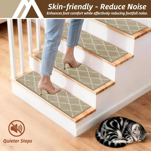 Non Slip Peel And Stick Stair Treads For Wooden Steps 9x28 Indoor Runners 10 Pack Grey Polyester With TPE Backing No Glue Needed No Residue