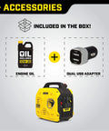 Ultralight 2500-Watt Inverter Generator With Quiet Tech, engine oil and dual USB adapter included in box