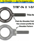 Set Of 10 No-Shoulder Lifting Eye Bolts, 7/16-14 By 1-3/8 Inch, Vertical Pull Only, Industrial Grade Carbon Steel 1035, product view