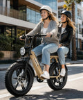 Two adults riding All Terrain Fat Tire Electric Bike For Adults With 1500W Peak Motor 48V 15Ah on city street