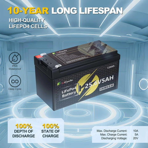 Go-To High Capacity LiFePO4 Battery 24 Or 25.6V 5Ah For UPS Solar Panels Boats RVs Kayak Fish Finder Scooter And More 4000 Plus