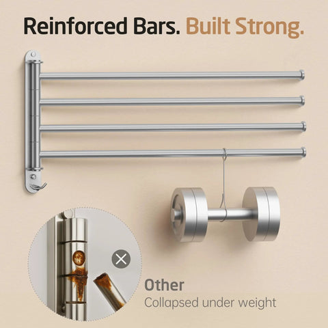 Extra Long 19.5 Inch Swivel Towel Rack With Four Arms, Swing Out Wall Mount Towel Bar For Bathroom, weight test illustration