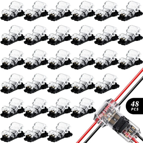 48 Pack Low Voltage 2 Pin 2 Way Wire Connectors For DIY Wiring Projects, compact design, shown in full set with 48 pieces.
