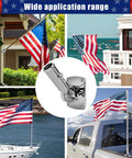 Top Tier Marine Grade 316 Stainless Steel Flagpole Holder With Rock Solid Heavy Duty Adjustable Outdoor Wall Bracket For Houses mirror polished flag mount displayed on various homes and boats with American flags.