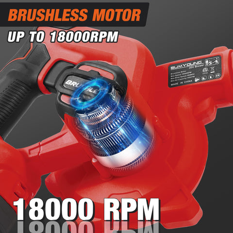 M18 Battery Compatible Cordless Leaf Blower With Brushless Motor showing 18000 RPM power feature