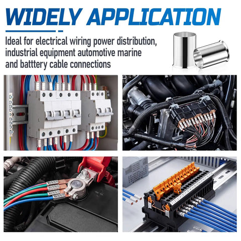 100 Pcs AWG 1/0 Wire Ferrules Kit, Tinned Copper Non Insulated Crimp Connectors, Terminal Ends For Electric Wiring, Automotive And Industrial Projects, Heavy Duty Beefy Performance, High Conductivity, Anti Oxidation on wiring panels and car battery terminals