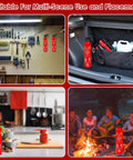 620ml Large 8 In 1 Water Based Fire Extinguisher For Home Car Boat Kitchen With Wall Mount Portable Grab And Go Ready Emergency Supplies A B C And K Fire Safe And Easy To Use 2 Pack shown in garage, car trunk, kitchen, and campfire
