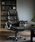 High Back PU Leather Desk Chair With Adjustable Height, Boss Level Modern Executive Swivel Task Chair Featuring Padded Armrests