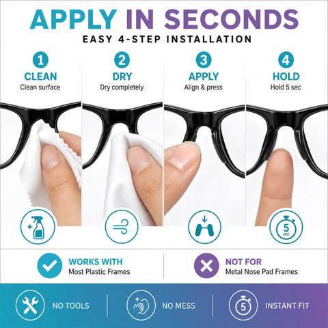 Step-by-step guide to applying Ultra Thin Silicone Nose Pads For Glasses 1.3mm 18mm Large Non Slip Grips With Super Sticky Adhesive Backing