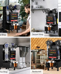 Full Auto Cup Sealing Machine With LCD Control Panel in coffee shop, dessert shop, milk tea shop, and restaurant settings.