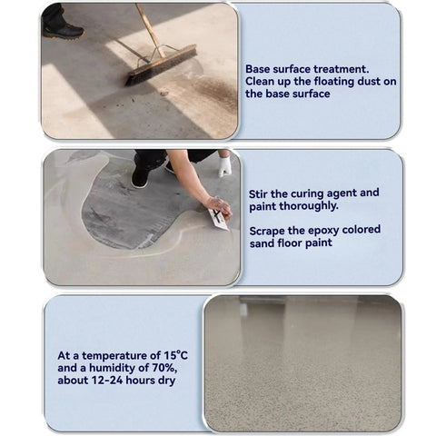 Epoxy Floor Paint With Colored Sand Finish And Imitation Marble Look application steps for cement floors
