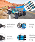 Four 72mm Aluminum Oil Shocks Set for 1/12-1/16 RC Cars with highlighted installation features and spring details.