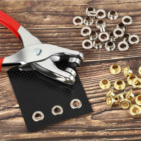 DIY Grommet Eyelet Pliers Kit With 300 Metal Eyelets For Belts Shoes Clothes And Leather Projects - punch pliers and eyelets