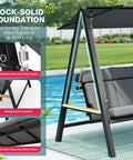 Three To Four Seat Porch Swing With Stand For Backyard Lounging, 990 Lbs Heavy Duty Outdoor Swing For Adults showcasing sturdy alloy hooks.