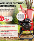 Beast Gas Powered Wood Chipper Mulcher with 7HP 212cc engine and 3-blade disc cutter, showcasing cutting performance features.
