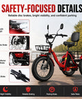 All Terrain Fat Tire Electric Tricycle For Adults With 750W Motor And Removable 48V 15.6Ah Battery, 40 To 60 Mile Range For City Cruisin And Errands, 20 Inch By 4 Inch Fat Tires, 3 Wheel E Trike, 330 Lb Payload, Heavy Duty High Carbon Steel Frame, Front with LED headlight and disc brake