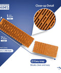 Orange composite shim close-up: 1¼ in wide, 7½ in long, grooved lines for leveling toilets and cabinets.