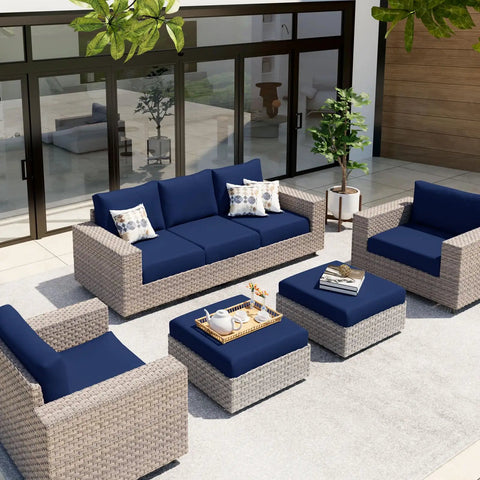 Outdoor patio set with navy Waterproof Cushion Covers Stretch Sofa Slipcover For Dog Hair Stains Spills Washable Non Slip TPU Lined