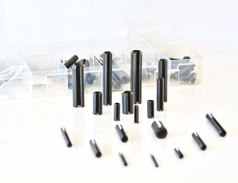 120 Piece Roll Pin Set In Heat Treated Spring Steel With Ten Diameters And Eleven Lengths Pro Grade Slotted Pin Assortment In Durable PP Storage Case For Fast Access And Easy Identification