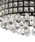 Close-up of 14.5 Inch Black Three Light Iron And Crystal Flush Mount Drum Ceiling Light with Faceted Crystal Drops