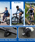Image showing a 2 Pack Bike Repair Handlebar Stand Clip On Stabilizer used on folding, road, and mountain bikes for grip stability.
