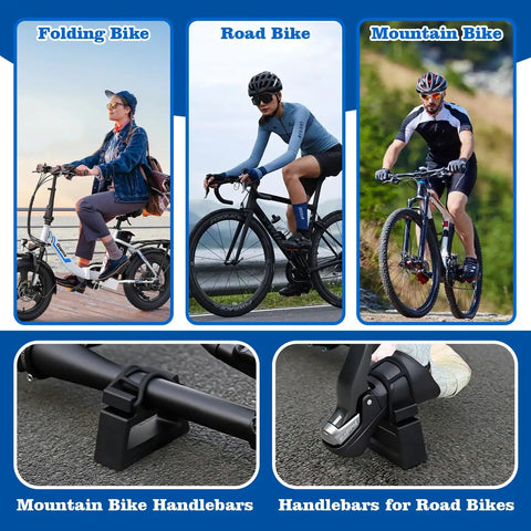 Image showing a 2 Pack Bike Repair Handlebar Stand Clip On Stabilizer used on folding, road, and mountain bikes for grip stability.