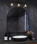 Matte Black 3 Light Vanity Fixture With Crystal Shades For Bathroom And Bedroom above a modern bathroom mirror