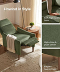 Arthur Recliner Chair With 3 Position Recline Olive Green Velvet High Back Padded Support Mid Century Modern in living room