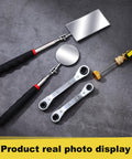 Valve Core Remover And Installer Tool Kit with hex bit adapters, magnetic pick up tool, inspection mirrors on grey surface