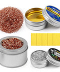 Go To Pro Grade Soldering Tip Cleaning Kit with brass cleaning wire, rosin paste flux, lead-free tinner, and sponges for iron maintenance.