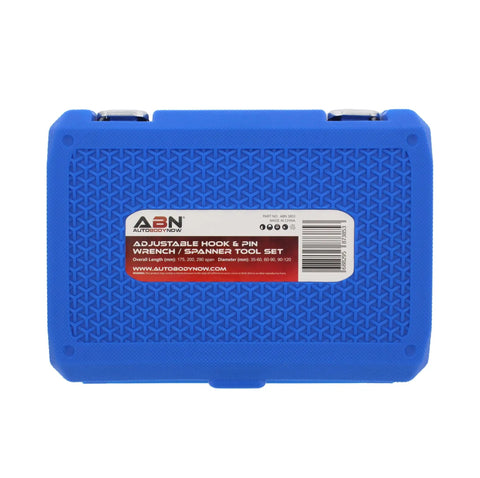 Blue case for Adjustable Hook And Pin Wrench Spanner Tool Kit 8pc Set For Motorcycle And Dirt Bike Suspension Collar And Nut Adjustments Bearings Locking Nuts And General Machinery Maintenance.