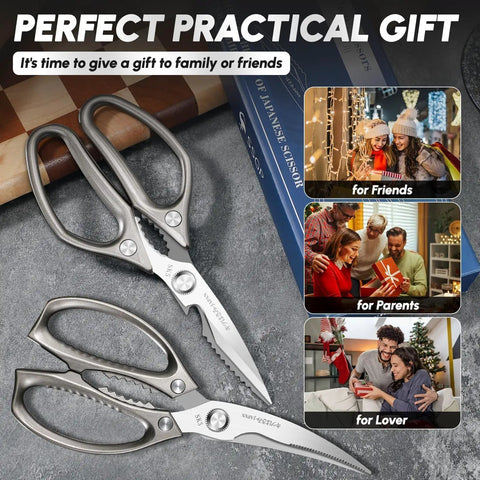 Heavy Duty Kitchen Shears Set For All Purpose Cutting And Food Prep Ultra Sharp Meat Scissors For Poultry Herbs And More Game Changer For Spatchcocking A Turkey And Holiday Cooking Durable Kitchen Tool Gift Ready, stainless steel 2-pack
