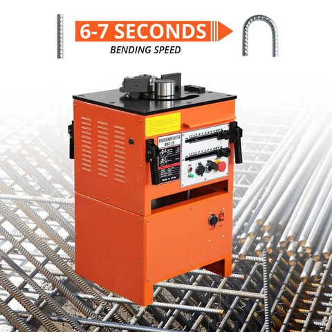 1600W Electric Rebar Bender And Cutter Machine With Pure Copper Motor Bends Steel Rods Up To 25Mm Max Diameter on a construction site.