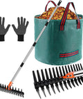 Dual Action Thatch Rake With Two Distinct Tine Profiles For Lawn Dethatching And Soil Care, Heavy Duty Garden Rake For Thatch Removal, Includes Reusable Waste Bag And Gloves, Versatile Lawn Maintenance Tool
