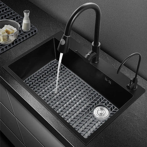 Sink Protector Mat 28.6 x 14.5 Inches, Heat-Resistant Silicone Folding Non-Slip Pad for Stainless Steel Sinks With Right Drain