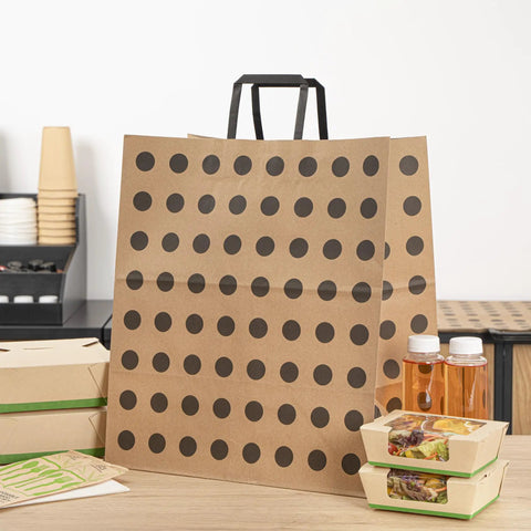 Polka Dot Kraft Paper Shopping Bags With Handles Large 15.9 By 9.8 By 17.3 Inch 100 Sustainable Takeout Bags
