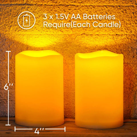 6 By 4 Inch Waterproof Outdoor Flameless Candles With Remote And Timer Battery Powered Flickering LED Pillar Candles Set of 2