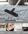 Top Shelf 26.5 Gallon Wet Dry Shop Vacuum With Heavy Duty Steel Tank cleaning a carpet with a vacuum nozzle in a bright room.