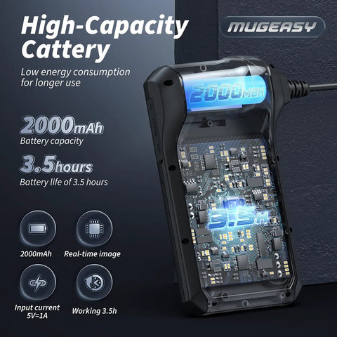 High-capacity 2000mAh battery of the Dope Endoscope Camera With Light For Quick Inspections, highlighting 3.5-hour usage